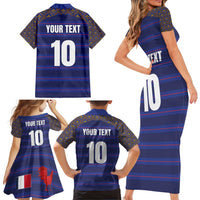 Custom France Rugby-Le XV de France Family Matching Short Sleeve Bodycon Dress and Hawaiian Shirt Go Les Bleus