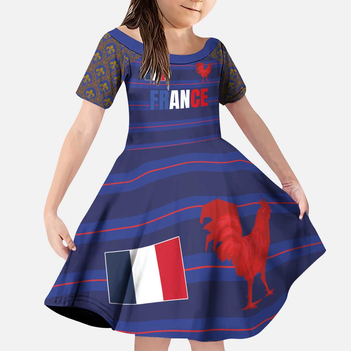 Custom France Rugby-Le XV de France Kid Short Sleeve Dress Go Les Bleus