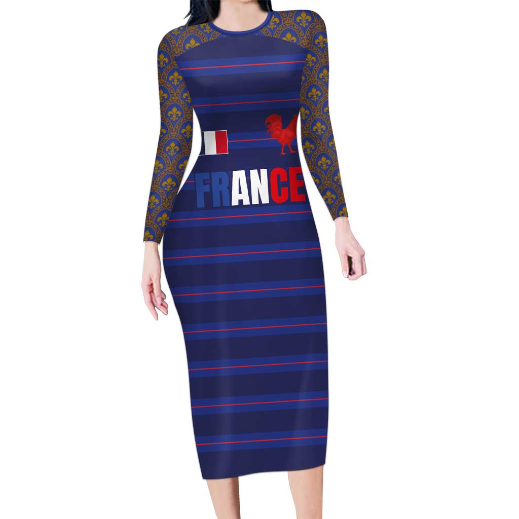Custom France Rugby-Le XV de France Long Sleeve Bodycon Dress Go Les Bleus