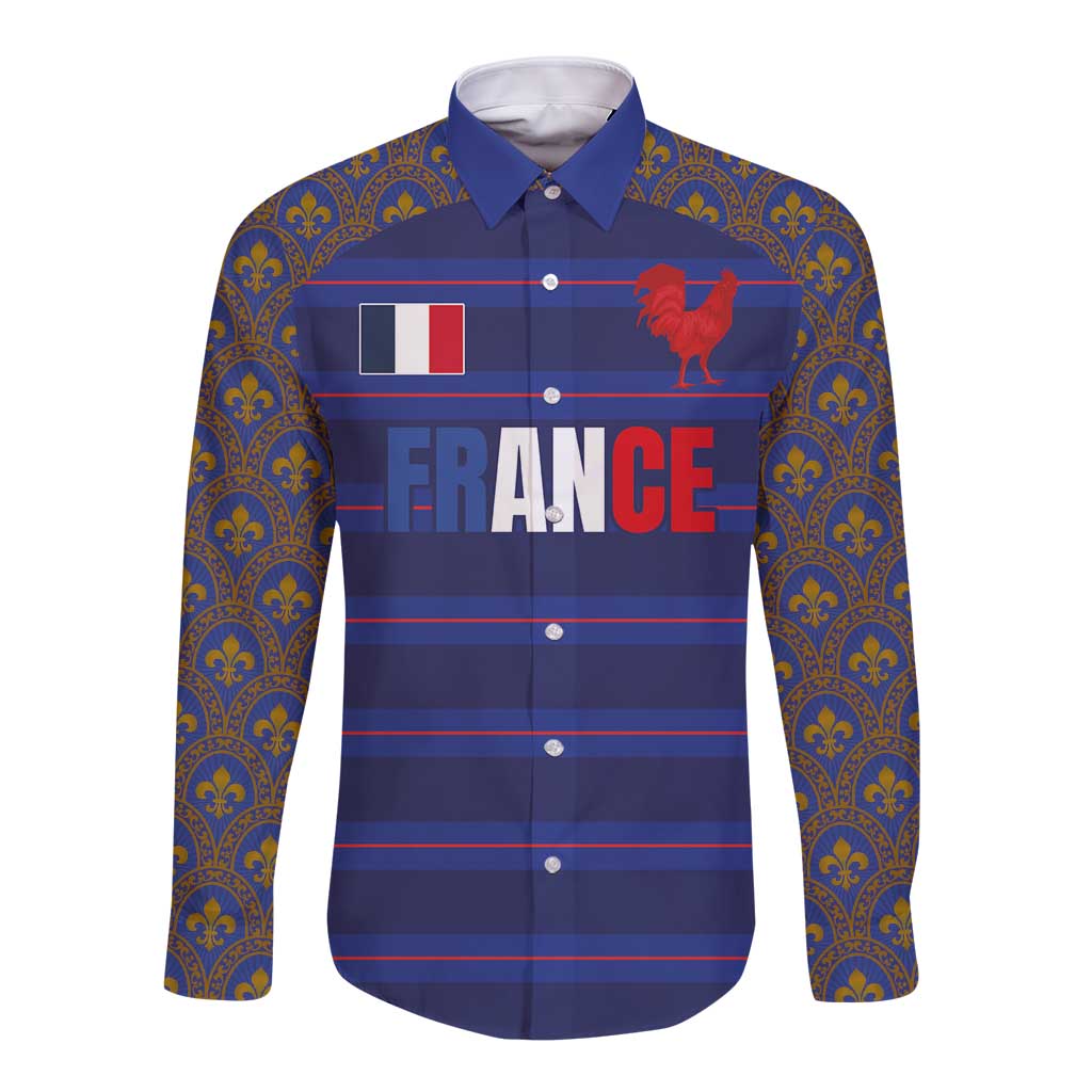 Custom France Rugby-Le XV de France Long Sleeve Button Shirt Go Les Bleus