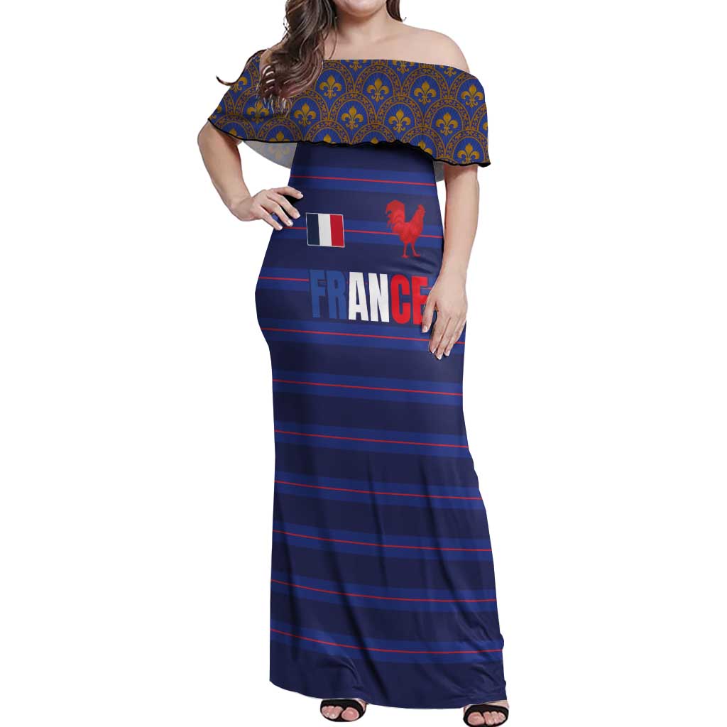 Custom France Rugby-Le XV de France Off Shoulder Maxi Dress Go Les Bleus