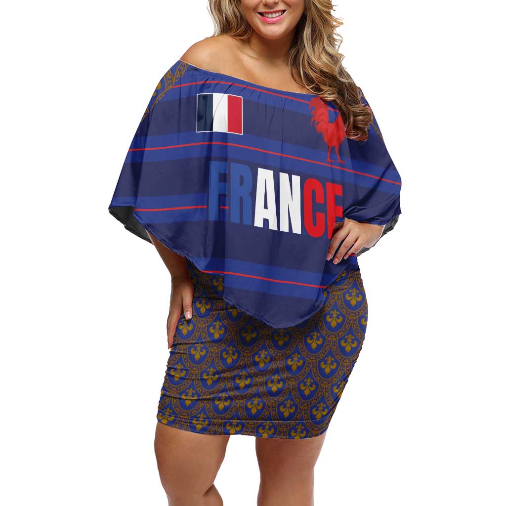 Custom France Rugby-Le XV de France Off Shoulder Short Dress Go Les Bleus