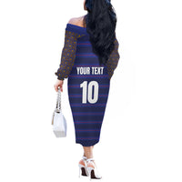 Custom France Rugby-Le XV de France Off The Shoulder Long Sleeve Dress Go Les Bleus