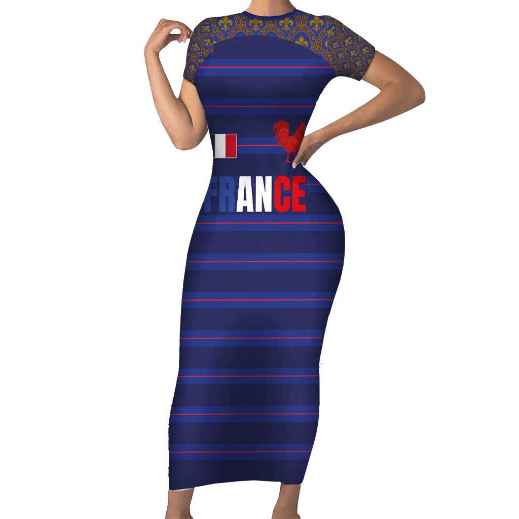 Custom France Rugby-Le XV de France Short Sleeve Bodycon Dress Go Les Bleus