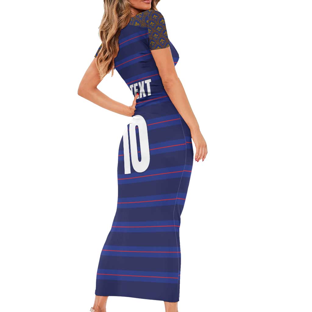 Custom France Rugby-Le XV de France Short Sleeve Bodycon Dress Go Les Bleus