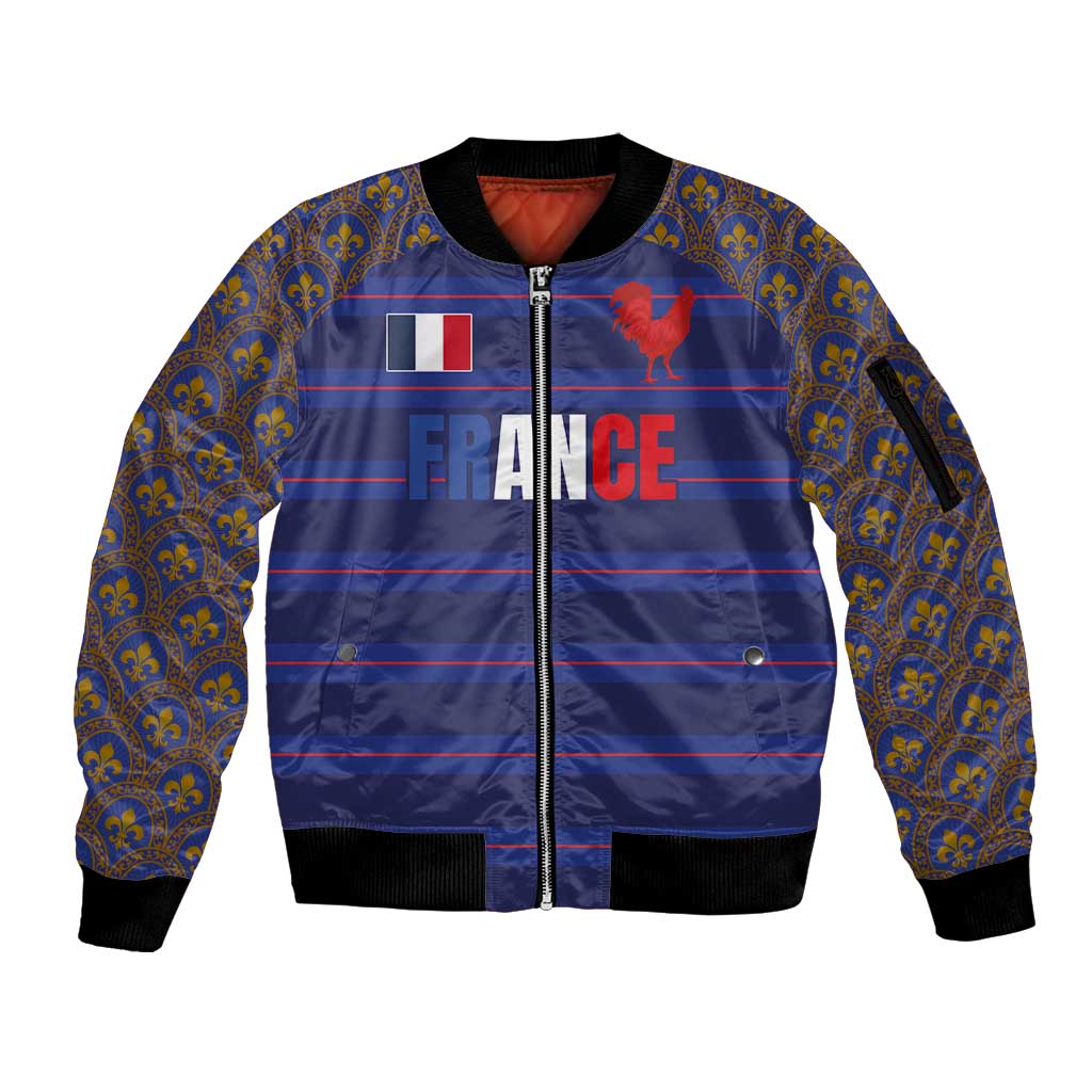 Custom France Rugby-Le XV de France Sleeve Zip Bomber Jacket Go Les Bleus