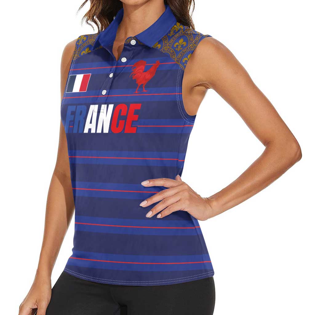 Custom France Rugby-Le XV de France Women Sleeveless Polo Shirt Go Les Bleus