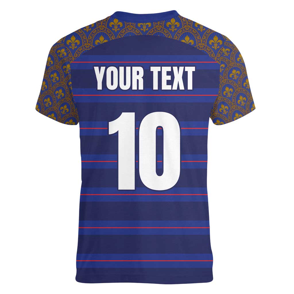 Custom France Rugby-Le XV de France Women V-Neck T-Shirt Go Les Bleus