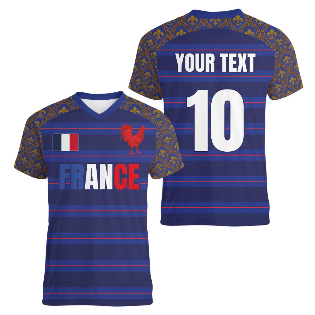 Custom France Rugby-Le XV de France Women V-Neck T-Shirt Go Les Bleus