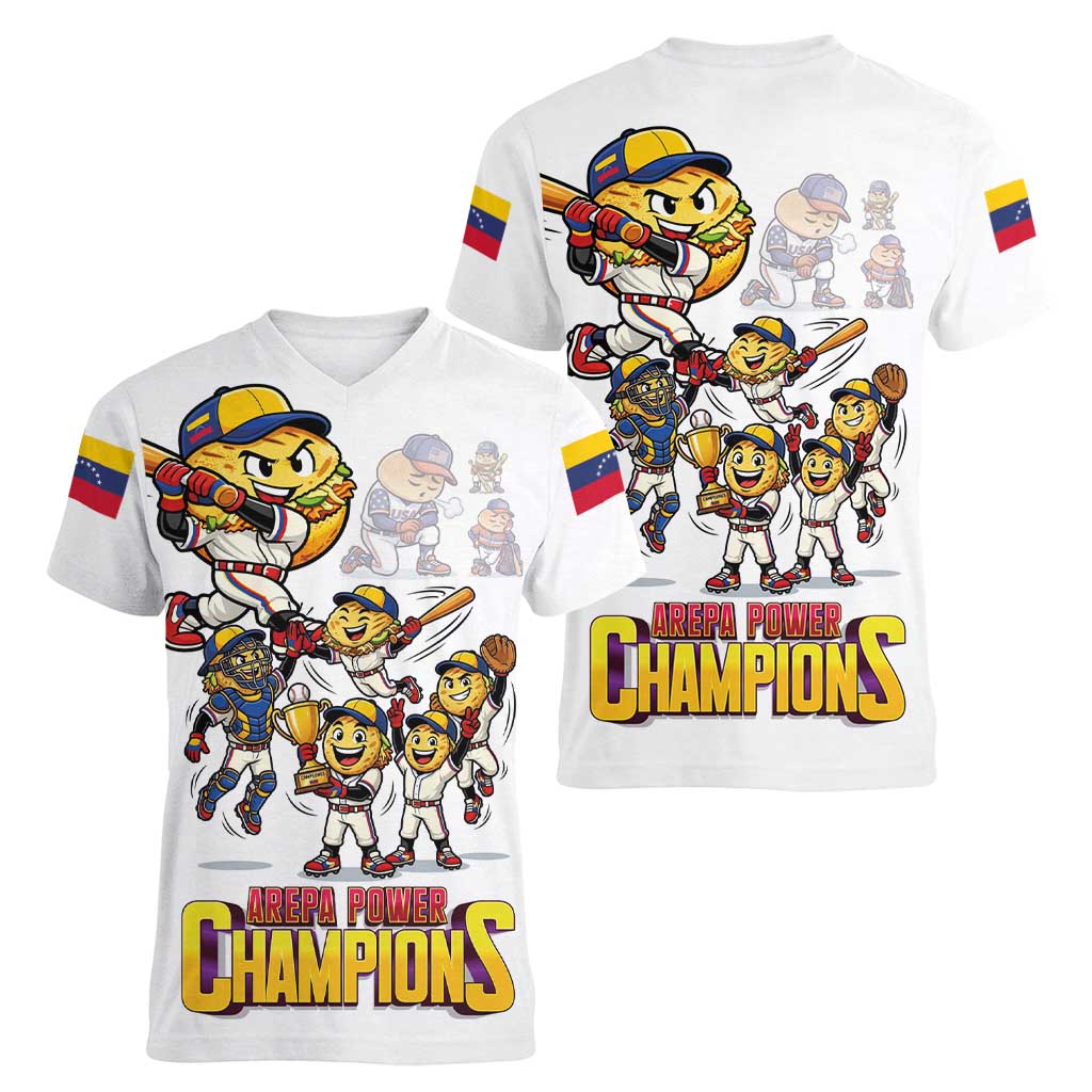 Venezuela Baseball Champions Women V-Neck T-Shirt Glory Arepa Team