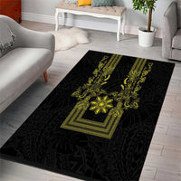 Philippines Barong Style Area Rug with Polynesian Art and Leaf Motif Black-Gold Color
