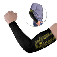 Philippines Barong Style Arm Sleeves with Polynesian Art and Leaf Motif Black-Gold Color