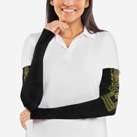 Philippines Barong Style Arm Sleeves with Polynesian Art and Leaf Motif Black-Gold Color