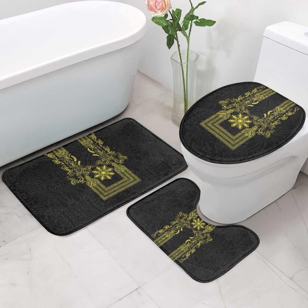 Philippines Barong Style Bathroom Set with Polynesian Art and Leaf Motif Black-Gold Color