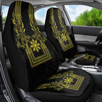 Philippines Barong Style Car Seat Cover with Polynesian Art and Leaf Motif Black-Gold Color