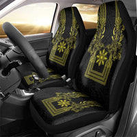 Philippines Barong Style Car Seat Cover with Polynesian Art and Leaf Motif Black-Gold Color