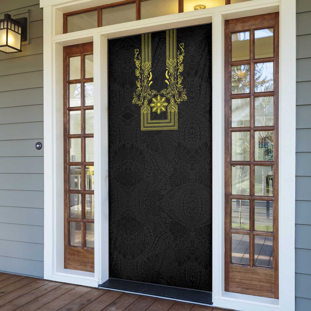 Philippines Barong Style Door Cover with Polynesian Art and Leaf Motif Black-Gold Color