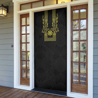 Philippines Barong Style Door Cover with Polynesian Art and Leaf Motif Black-Gold Color