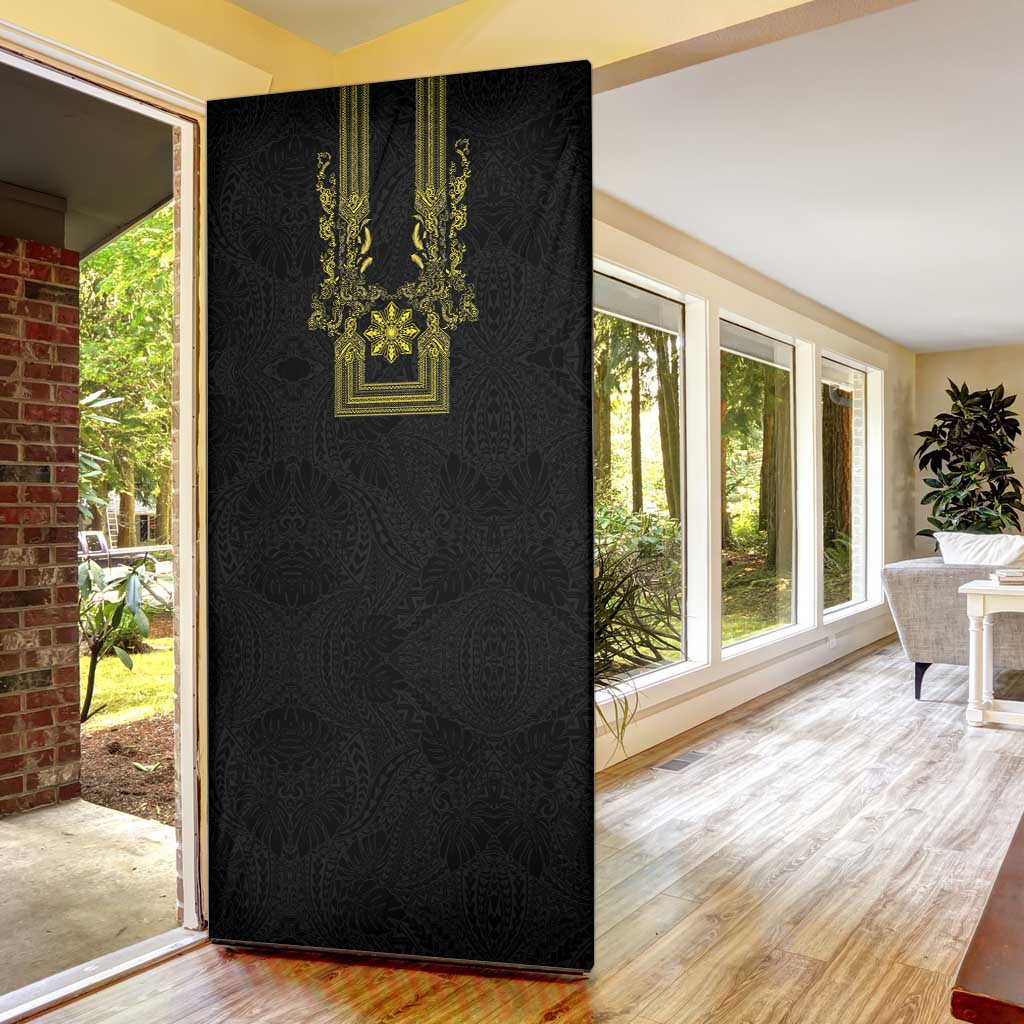 Philippines Barong Style Door Cover with Polynesian Art and Leaf Motif Black-Gold Color