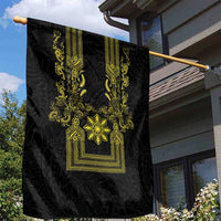 Philippines Barong Style Garden Flag with Polynesian Art and Leaf Motif Black-Gold Color