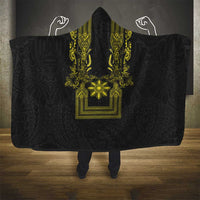 Philippines Barong Style Hooded Blanket with Polynesian Art and Leaf Motif Black-Gold Color