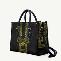 Philippines Barong Style Leather Bag with Polynesian Art and Leaf Motif Black-Gold Color