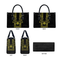 Philippines Barong Style Leather Bag with Polynesian Art and Leaf Motif Black-Gold Color