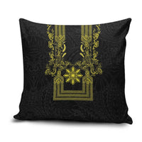 Philippines Barong Style Pillow Cover with Polynesian Art and Leaf Motif Black-Gold Color