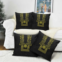 Philippines Barong Style Pillow Cover with Polynesian Art and Leaf Motif Black-Gold Color