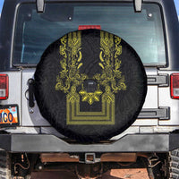 Philippines Barong Style Spare Tire Cover with Polynesian Art and Leaf Motif Black-Gold Color