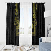 Philippines Barong Style Window Curtain with Polynesian Art and Leaf Motif Black-Gold Color
