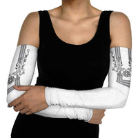 Philippines Barong Style Arm Sleeves with Polynesian Art and Leaf Motif Black-White Color