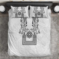 Philippines Barong Style Bedding Set with Polynesian Art and Leaf Motif Black-White Color