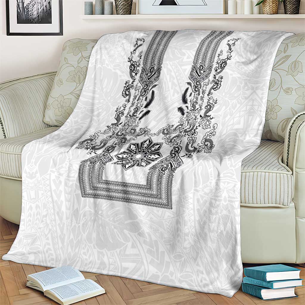 Philippines Barong Style Blanket with Polynesian Art and Leaf Motif Black-White Color