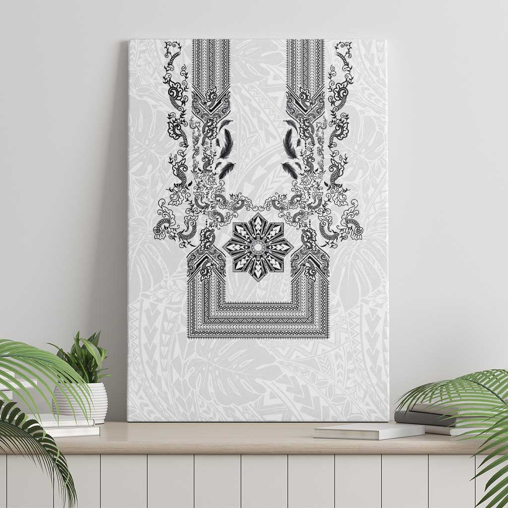 Philippines Barong Style Canvas Wall Art with Polynesian Art and Leaf Motif Black-White Color
