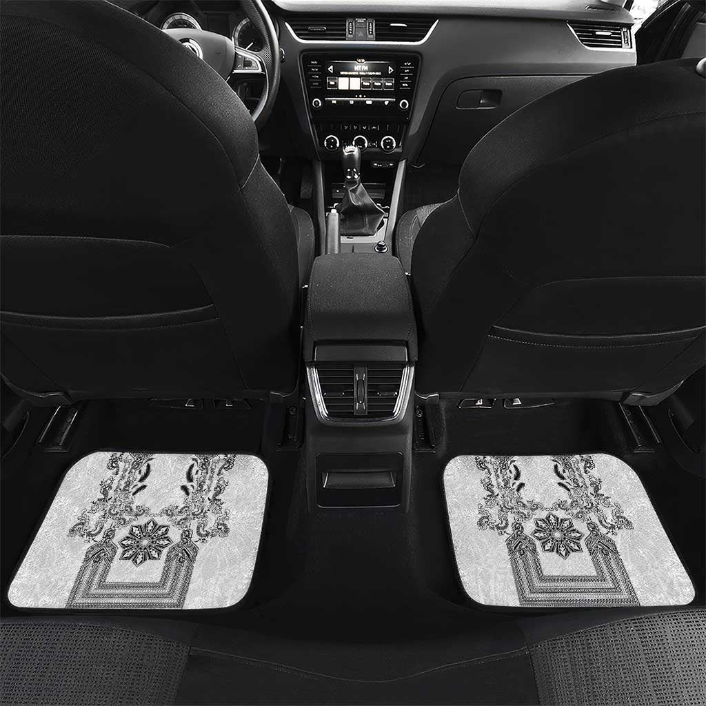 Philippines Barong Style Car Mats with Polynesian Art and Leaf Motif Black-White Color
