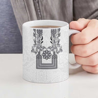 Philippines Barong Style Ceramic Mug with Polynesian Art and Leaf Motif Black-White Color