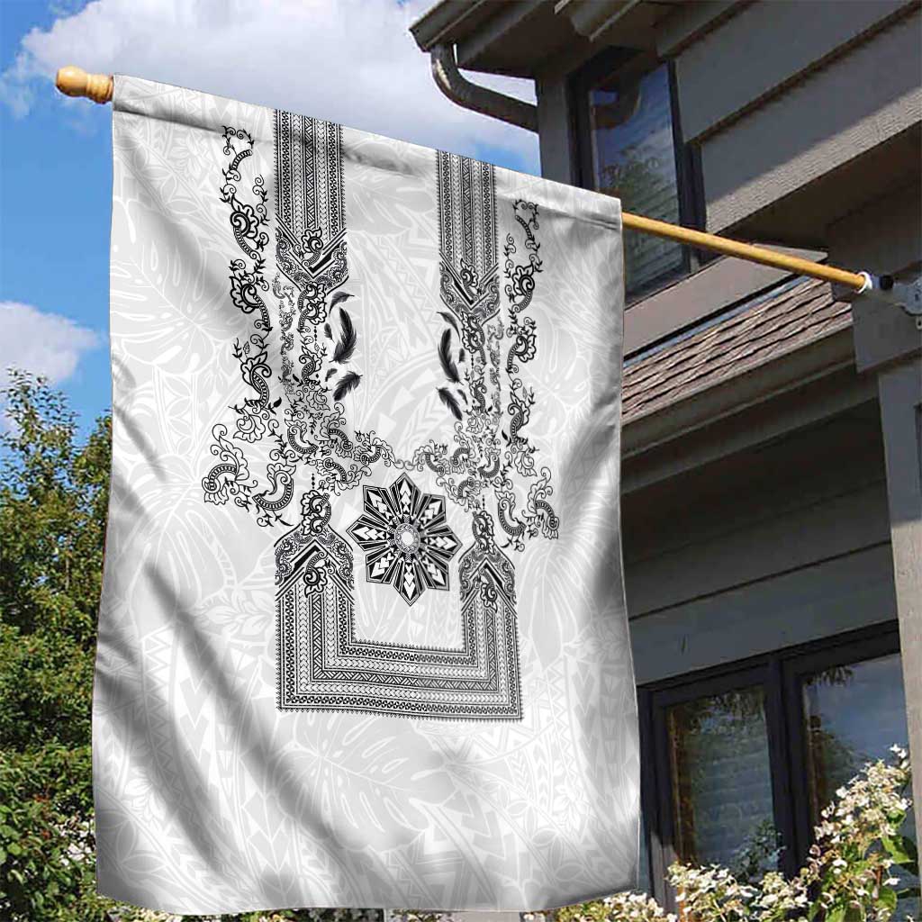 Philippines Barong Style Garden Flag with Polynesian Art and Leaf Motif Black-White Color