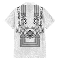 Philippines Barong Style Hawaiian Shirt with Polynesian Art and Leaf Motif Black-White Color