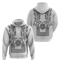 Philippines Barong Style Hoodie with Polynesian Art and Leaf Motif Black-White Color