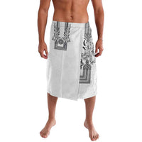 Philippines Barong Style Lavalava with Polynesian Art and Leaf Motif Black-White Color