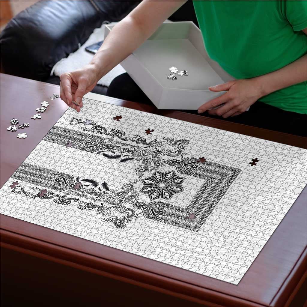 Philippines Barong Style Puzzle with Polynesian Art and Leaf Motif Black-White Color
