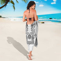 Philippines Barong Style Sarong with Polynesian Art and Leaf Motif Black-White Color