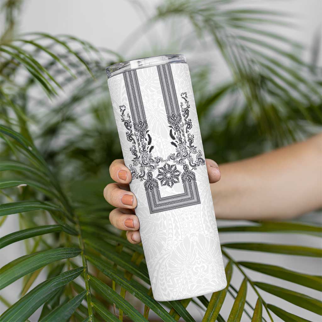 Philippines Barong Style Skinny Tumbler with Polynesian Art and Leaf Motif Black-White Color