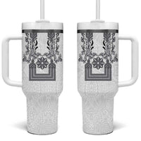 Philippines Barong Style Tumbler With Handle with Polynesian Art and Leaf Motif Black-White Color