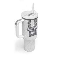 Philippines Barong Style Tumbler With Handle with Polynesian Art and Leaf Motif Black-White Color