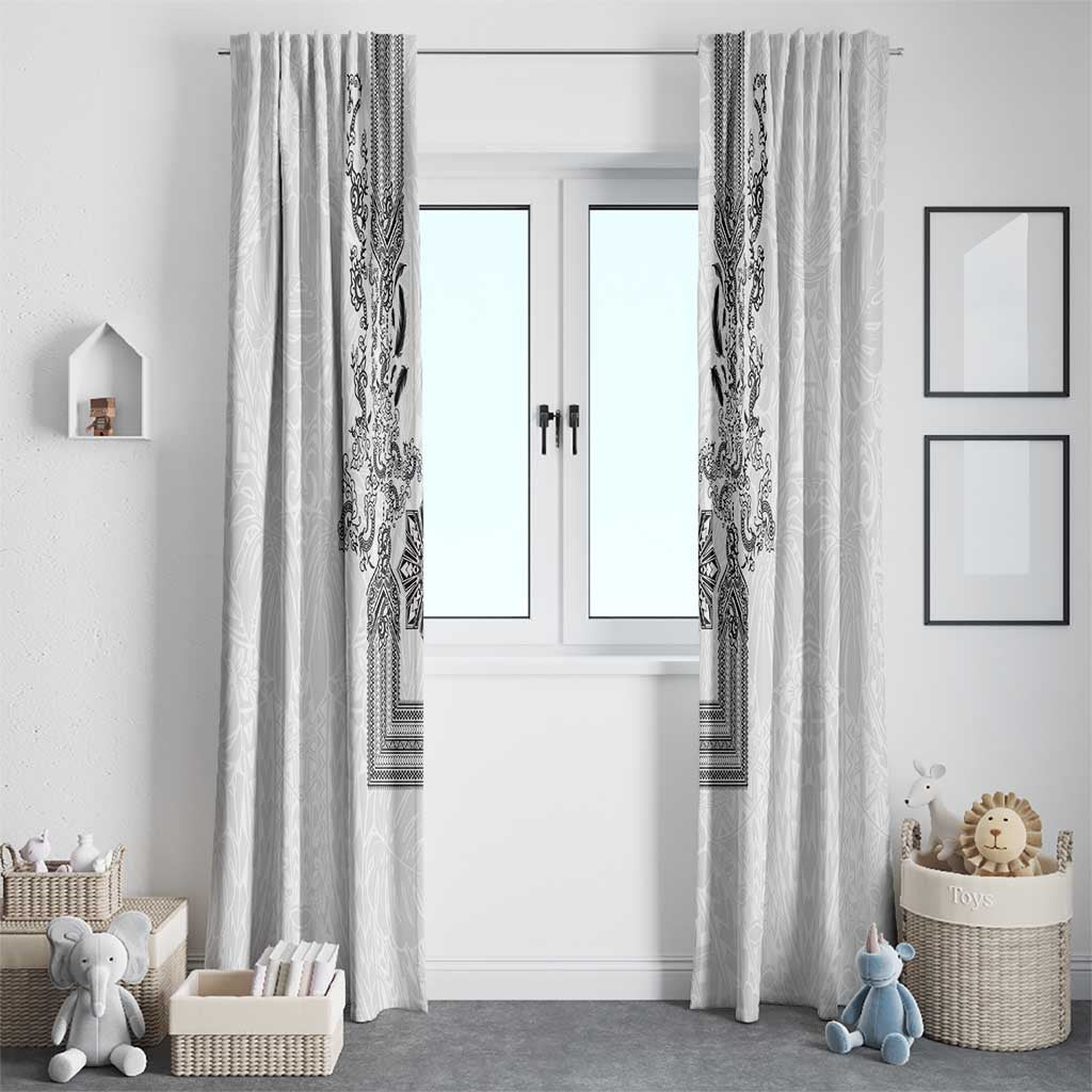 Philippines Barong Style Window Curtain with Polynesian Art and Leaf Motif Black-White Color