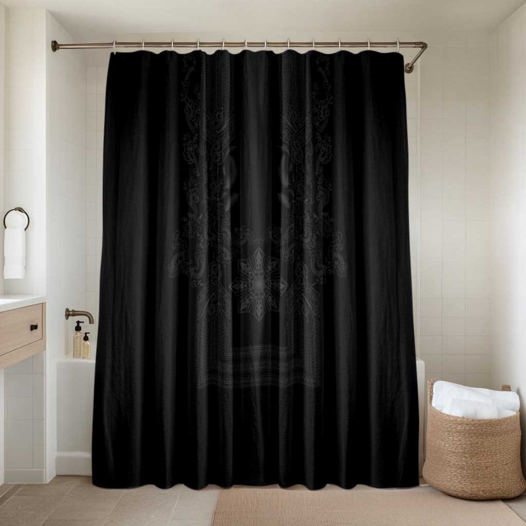 Philippines Barong Style Bathroom Set with Polynesian Art and Leaf Motif Black Color