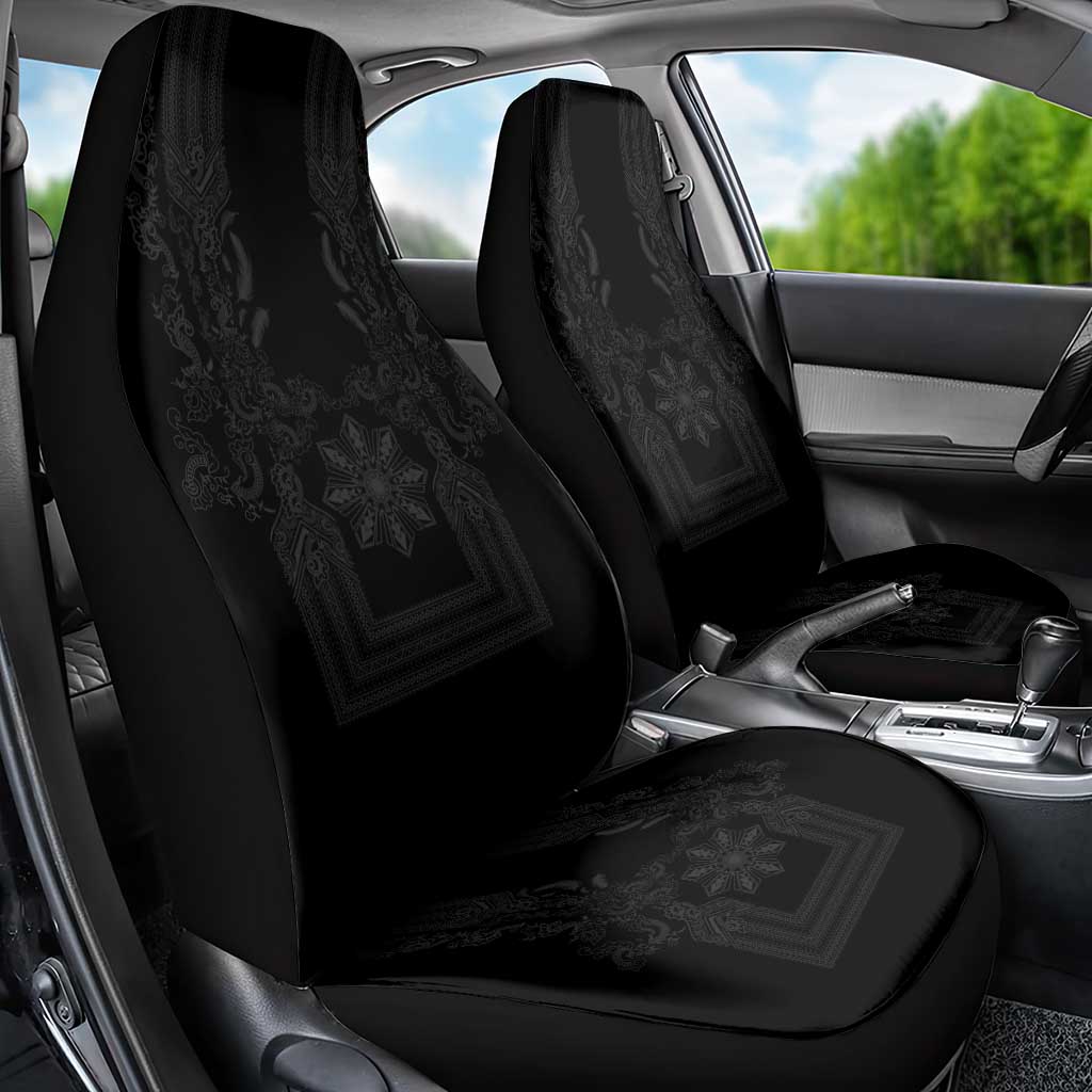 Philippines Barong Style Car Seat Cover with Polynesian Art and Leaf Motif Black Color
