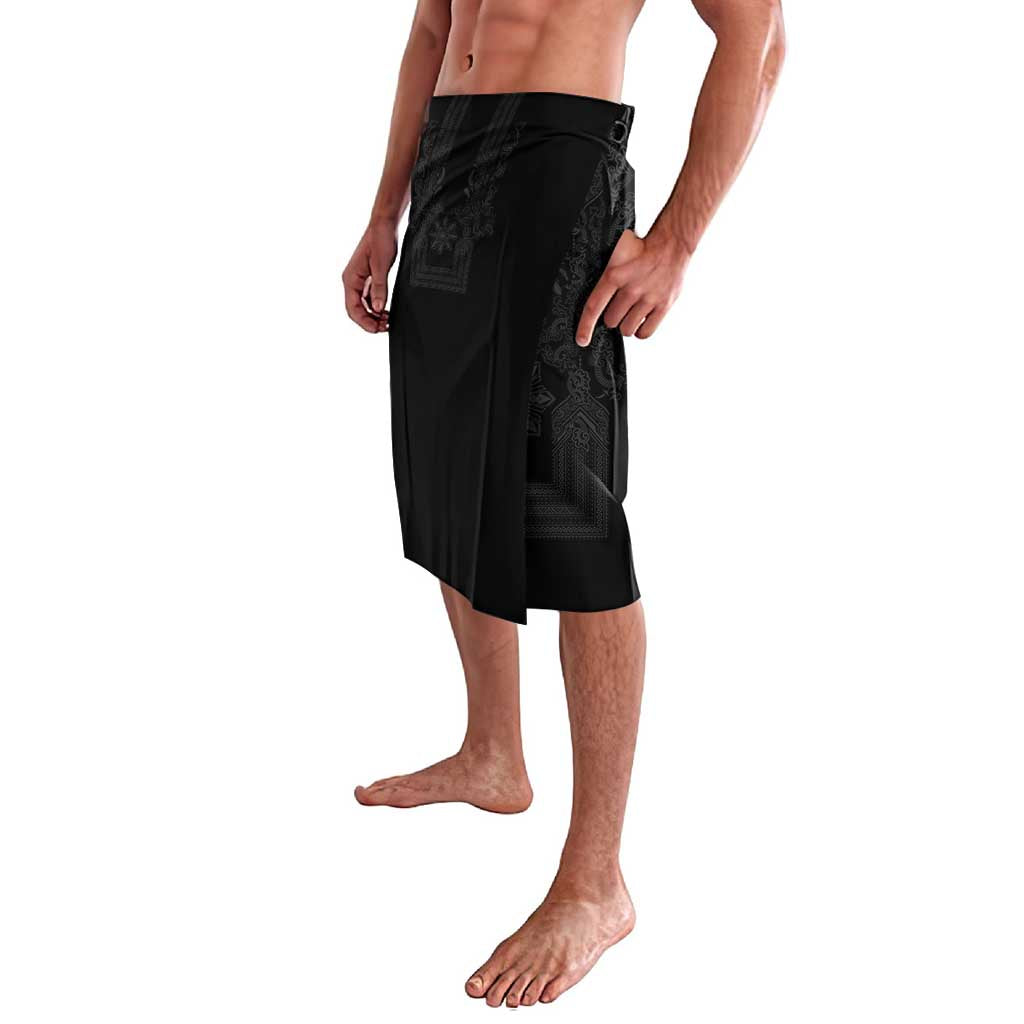 Philippines Barong Style Lavalava with Polynesian Art and Leaf Motif Black Color